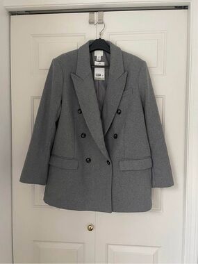 H&M Women's Grey Double-Breasted Blazer Jacket